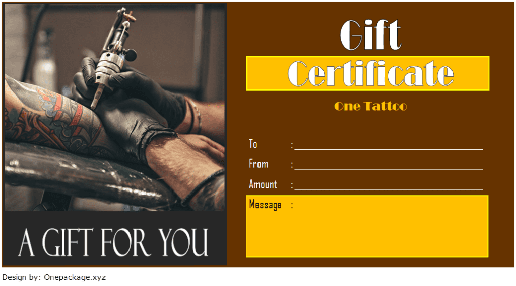 Tattoo Gift Certificate Template (Inked for 2024 Free Life): Printable, editable, downloadable, Microsoft Word, PDF, shop, voucher, blank format.