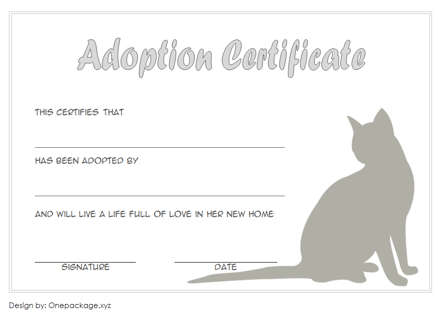 2024 Cat Adoption Certificate Template Free Editable (Meow or Never): kitten, pet, customizable, Microsoft Word, PDF format, printable, animal.