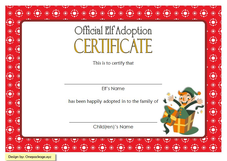 Elf Adoption Certificate Free Printable (Spread 2024 Holiday Cheer): elf on the shelf, pet, stuffed animal, toy, santa, Microsoft Word, PDF format.