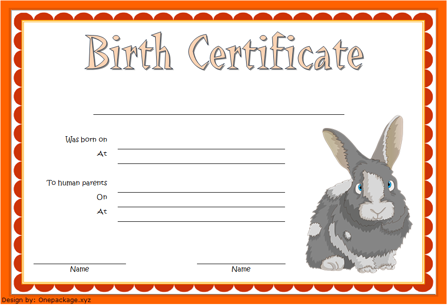 Free Rabbit Birth Certificate Template (2024 Bunny Birth Bonanza): editable, printable, customizable, bunny, year of the rabbit, Microsoft Word, PDF.