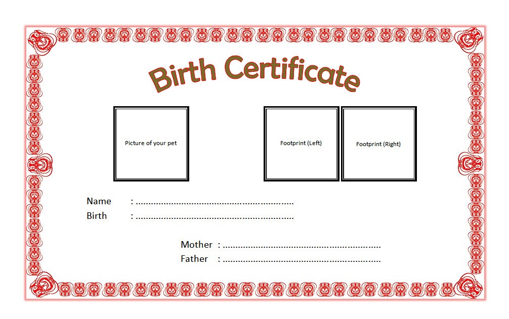 Free Pet Birth Certificate Template (It's 2024 Official) with fresh and new design: Microsoft Word, PDF, editable, customizable, animal, downloadable.