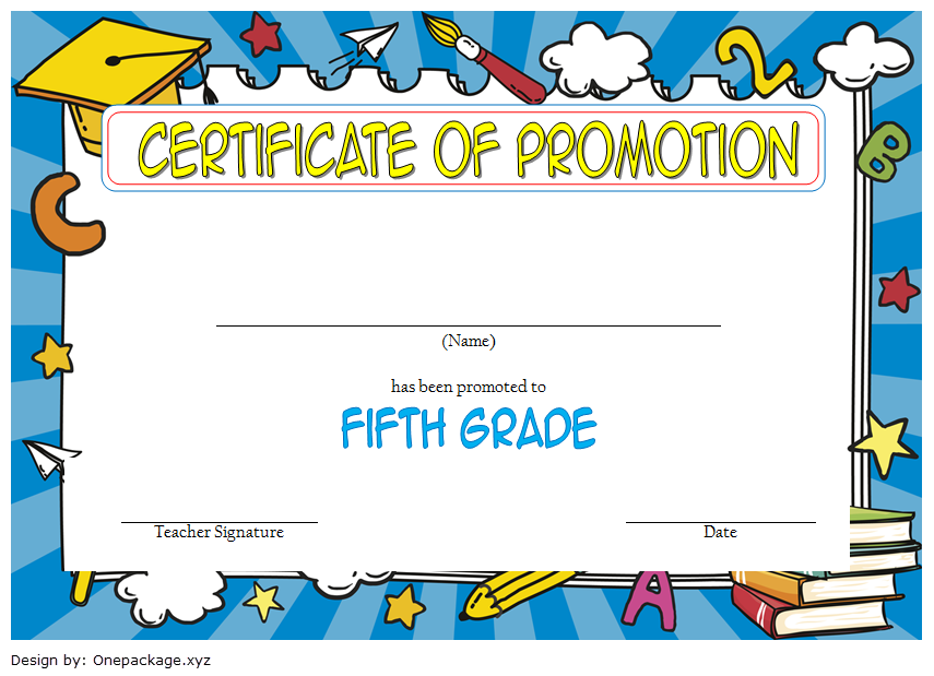 5th Grade Graduation Certificate Template Free Download (The Class of 2024): completion, promotion, Microsoft Word, PDF, printable, customizable.
