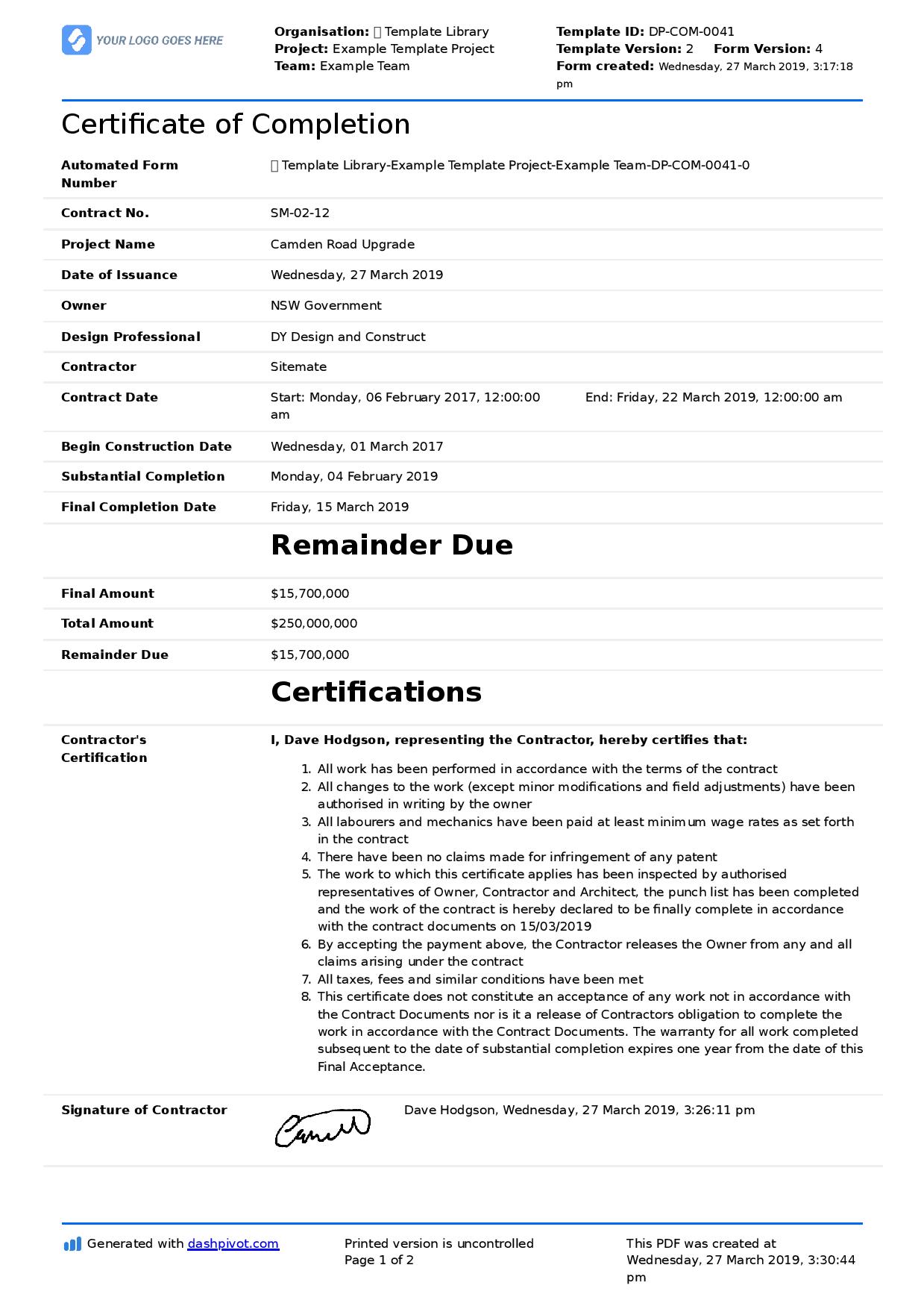 AIA Certificate of Final Completion Template Free Printable (Take the 85% Stress Out): Microsoft Word, PDF, construction, form, fillable.