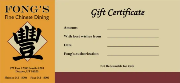 Free Printable Restaurant Gift Certificate Template (404 Code for Dining): Microsoft Word, PDF, Mexican, Chinese, Italian, fillable, customizable.