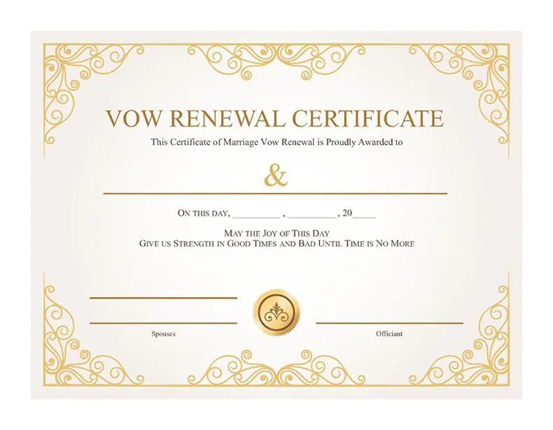 Free Marriage Vow Renewal Certificate Template (90% Eternally Bound): PDF, Microsoft Word, printable, wedding, 2024 design, Christian, church.
