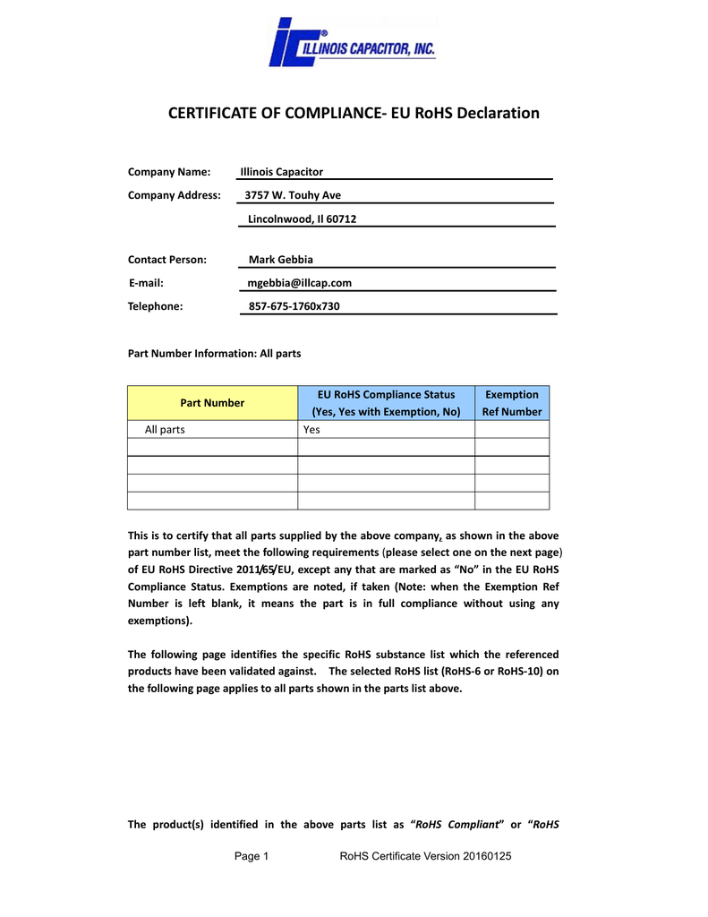 FREE RoHS Certificate of Compliance Template (2024 Essential Elements): form, fillable, EU, microchip, molex, example, printable, confomity.