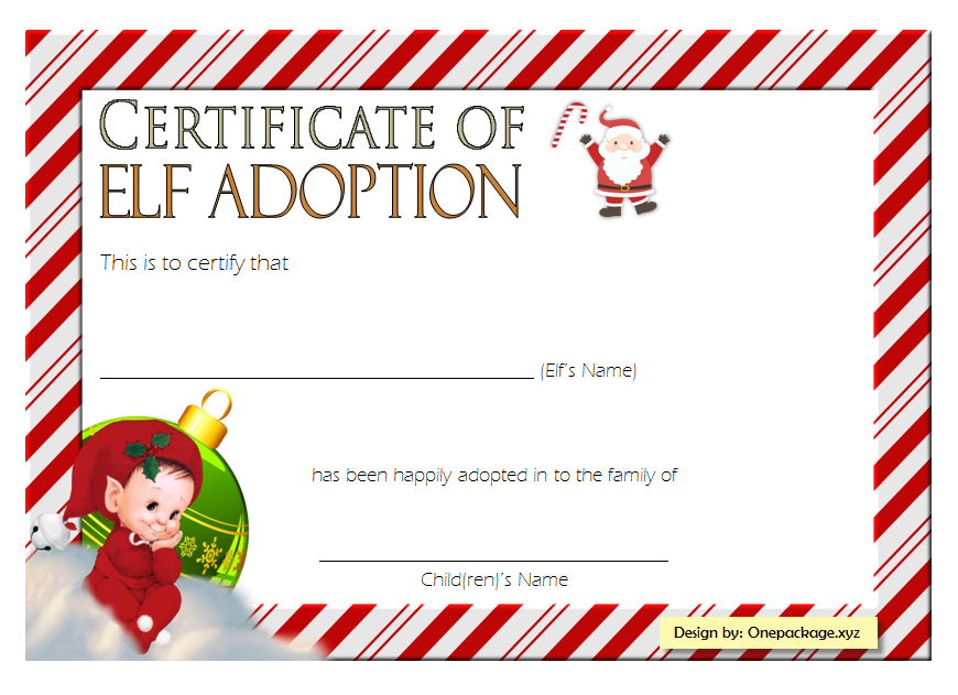 Elf Adoption Certificate Free Printable (Spread 2024 Holiday Cheer): elf on the shelf, pet, stuffed animal, toy, santa, Microsoft Word, PDF format.