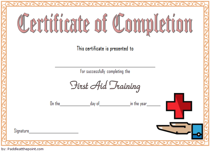 First Aid Training Certificate Template (Free 2024 Emergency Hero): CPR, at work, red cross, editable, printable, completion, Microsoft Word, PDF.