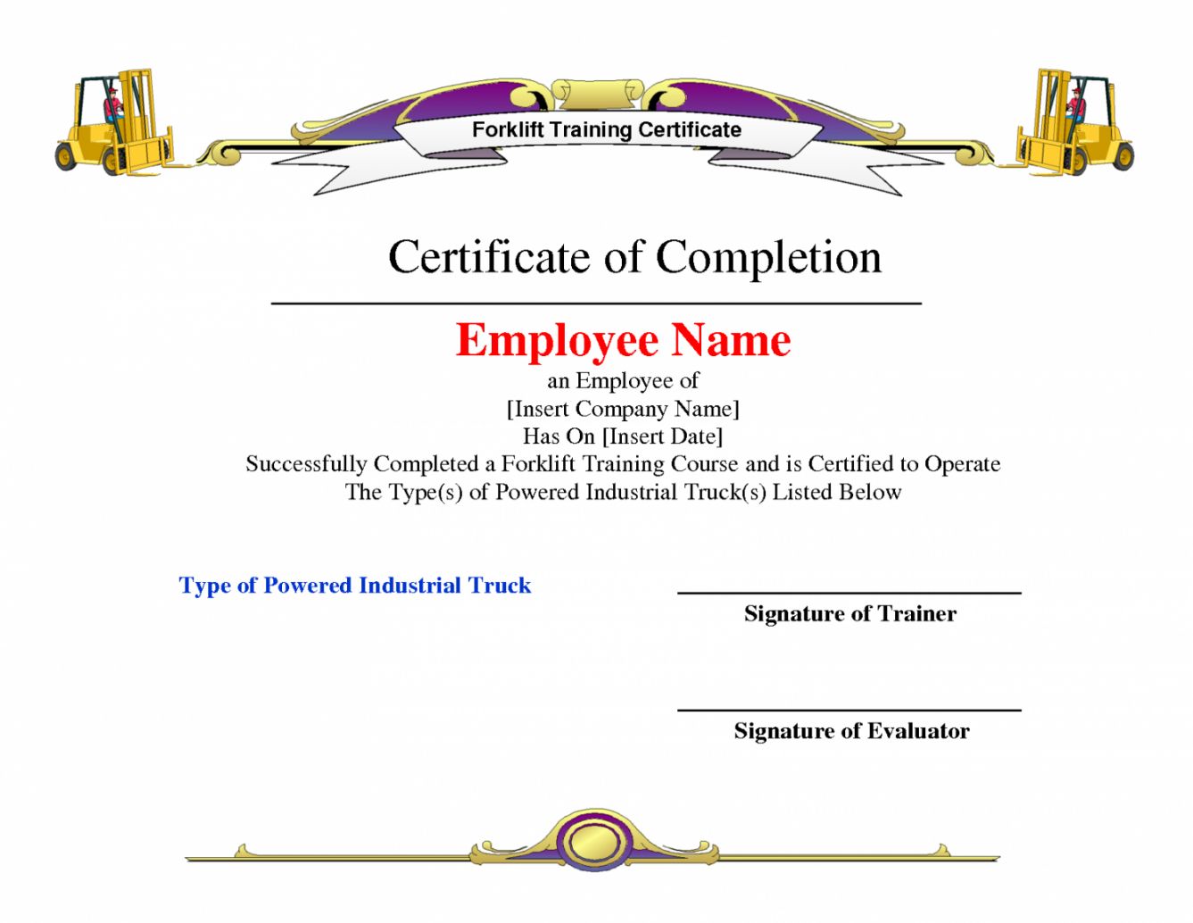 Free Forklift Training Certificate Template (Elevate and Excel 101): PDF, Microsoft Word, printable, customizable, safety, truck, completion.