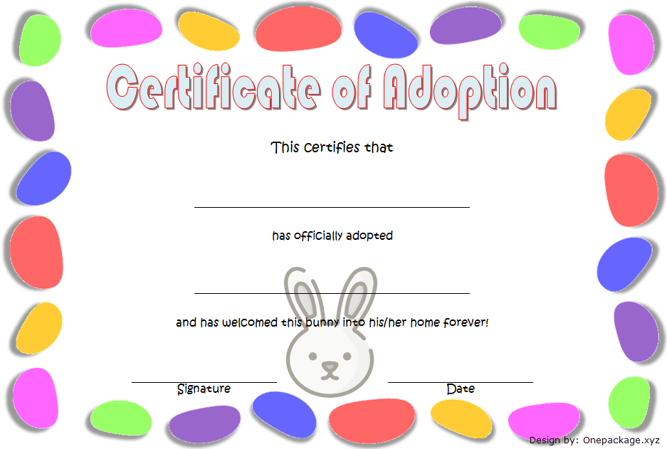 Free Rabbit Adoption Certificate Template (Hop into 2024 Happiness): Bunny, Microsoft Word, PDF, editable, printable, customizable format.