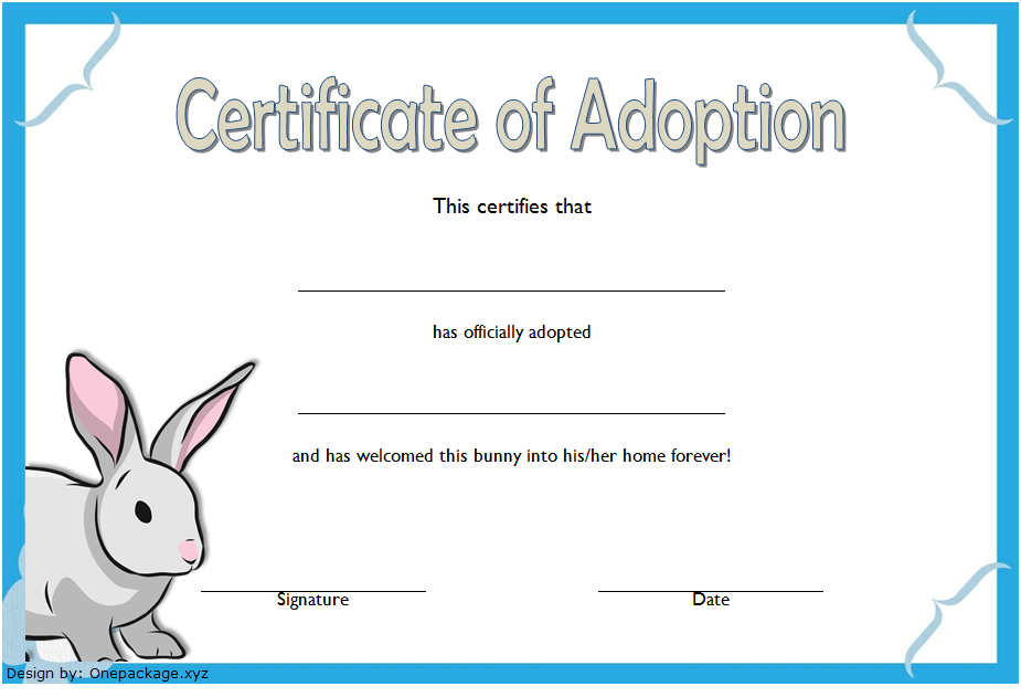 Free Rabbit Adoption Certificate Template (Hop into 2024 Happiness): Bunny, Microsoft Word, PDF, editable, printable, customizable format.