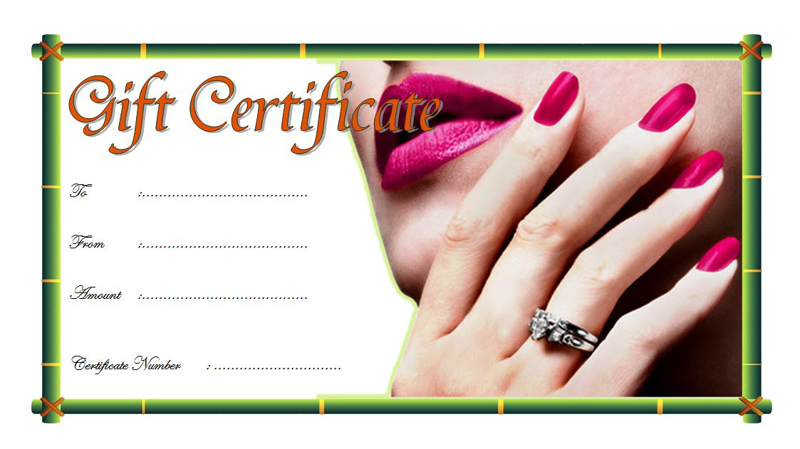 Nail Salon Gift Certificate Template Free Printable (2024 Glamour Laughs): Microsoft Word, PDF, editable, Venetian, voucher, Tropics, bar, spa.