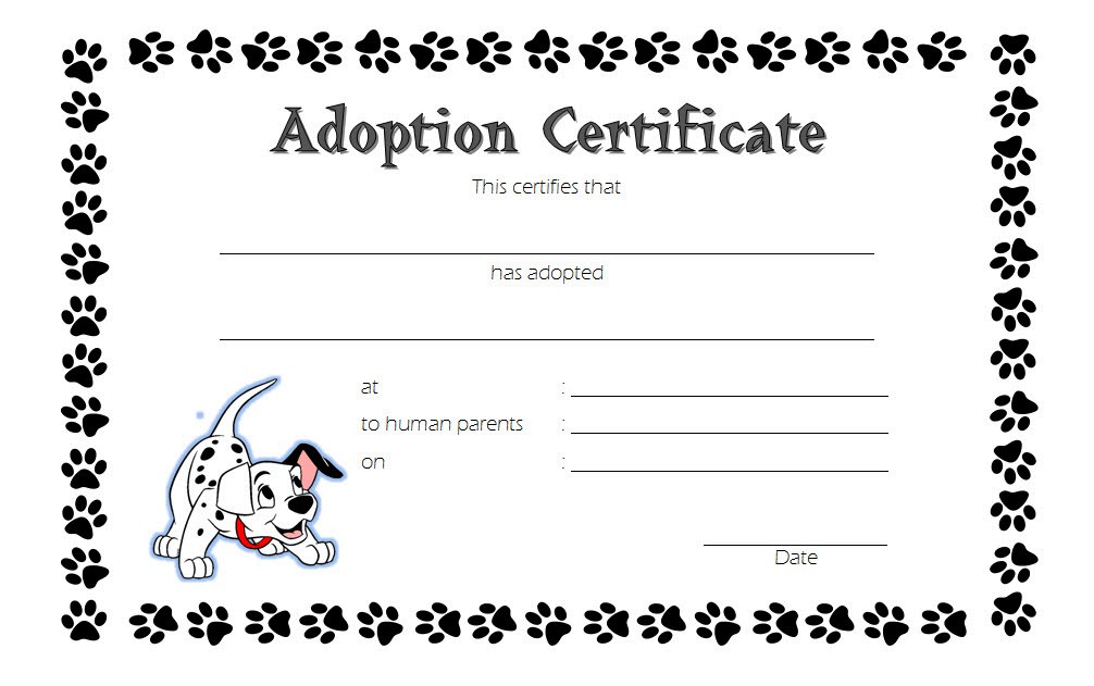 Pet Adoption Certificate Free Printable (Get 2024 Positive Life): cat, dog, animal, stuffed, editable template, Microsoft Word, PDF format.