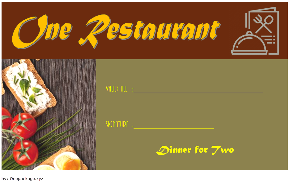 Dinner for Two Gift Certificate Template Free Download (90% Romance on a Plate): Microsoft Word, PDF, restaurant, printable, editable format.