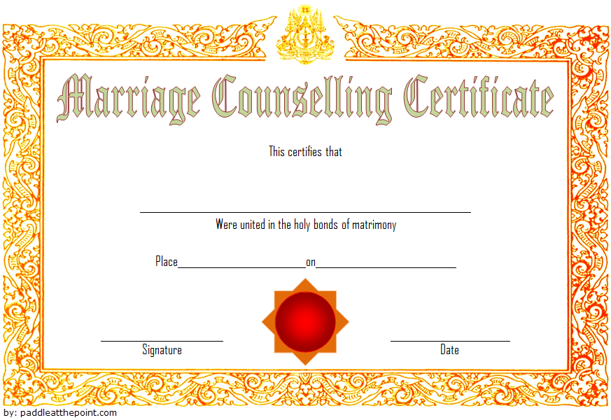 Premarital Counseling Certificate of Completion Template (90% Laughable Love Lessons): free printable, editable, downloadable, marriage, Word, PDF.