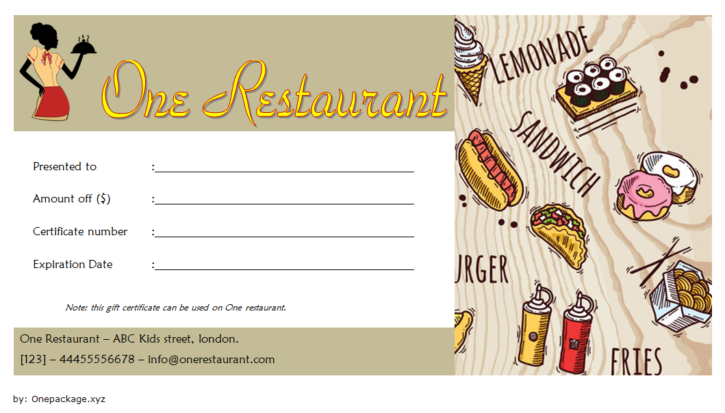 Dinner for Two Gift Certificate Template Free Download (90% Romance on a Plate): Microsoft Word, PDF, restaurant, printable, editable format.