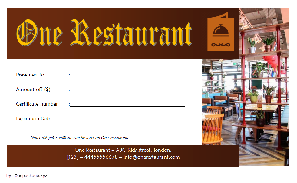 Free Printable Restaurant Gift Certificate Template (404 Code for Dining): Microsoft Word, PDF, Mexican, Chinese, Italian, fillable, customizable.