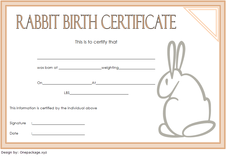 Free Rabbit Birth Certificate Template (2024 Bunny Birth Bonanza): editable, printable, customizable, bunny, year of the rabbit, Microsoft Word, PDF.