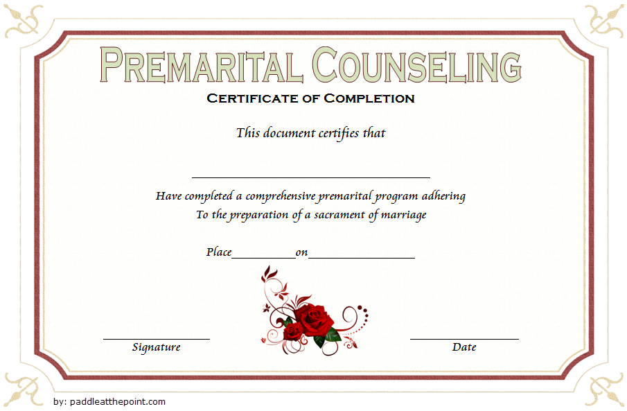 Free Printable Marriage Counseling Certificate Template (100% Proof of Love): Microsoft Word, PDF, completion, premarital, Florida, editable format.