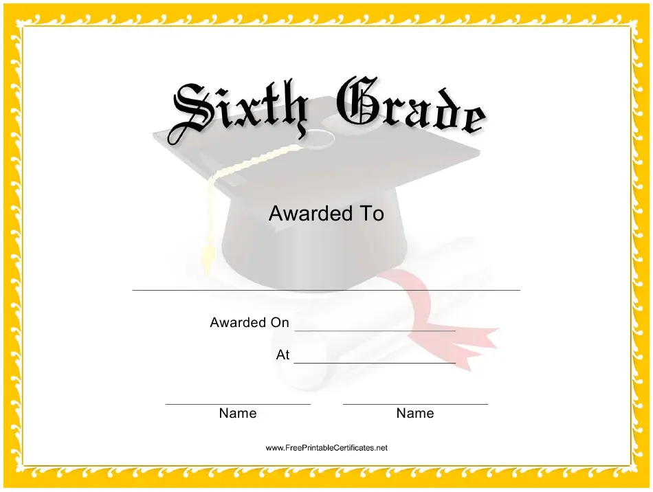 6th Grade Graduation Certificate Template Free Download (The Road to Middle School): Microsoft Word, PDF, printable, promotion, sixth, leaving, completion.