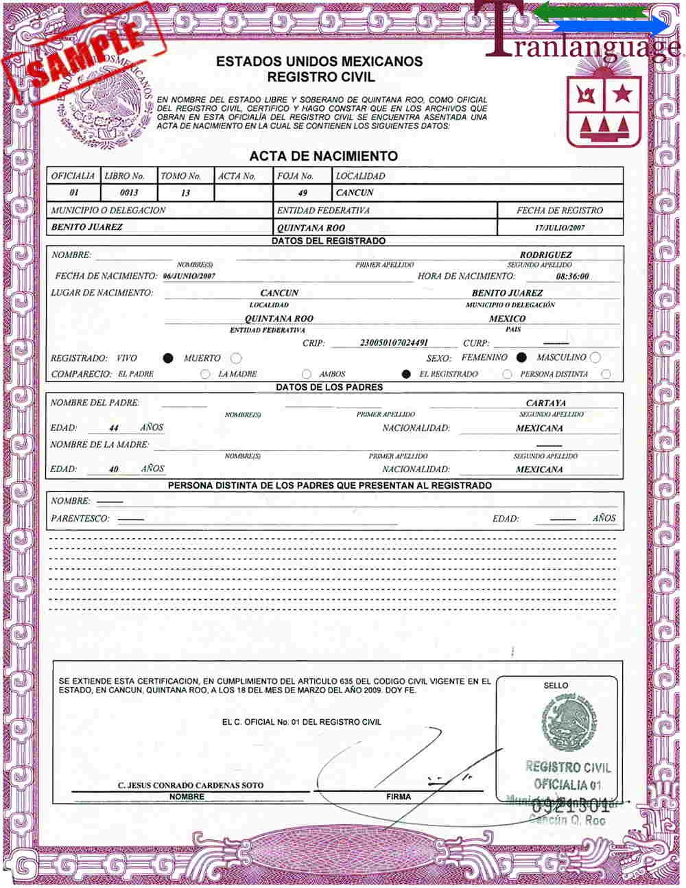 Bridging Cultures - A Comprehensive Mexican Birth Certificate Translation Template