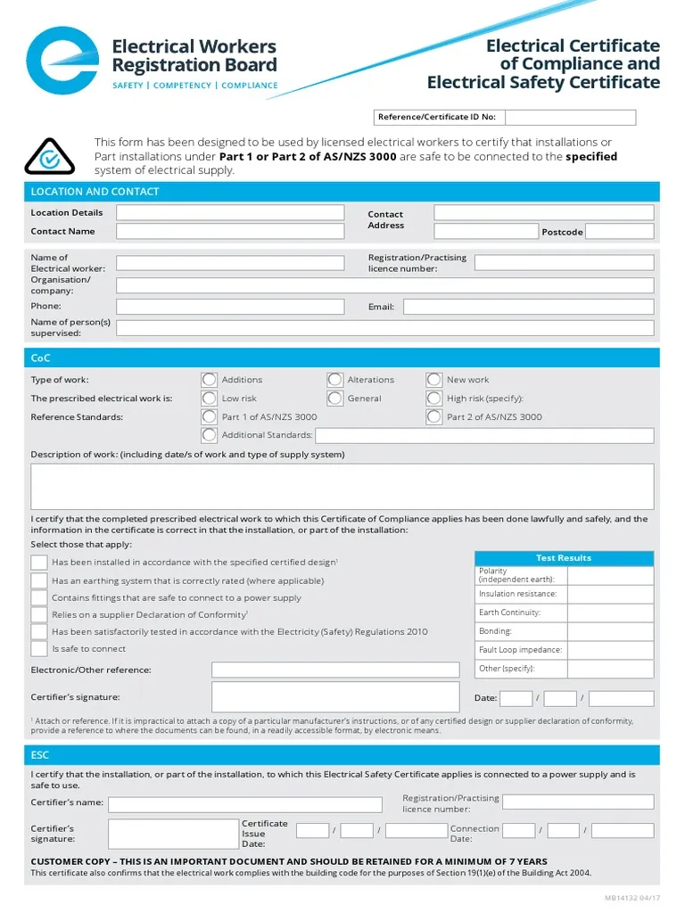 Electrical Certificate of Compliance Template Free Printable (2024 Power of Visual Appeal): PDF, NSW, work, form, qld, neca, downloadable, sample.