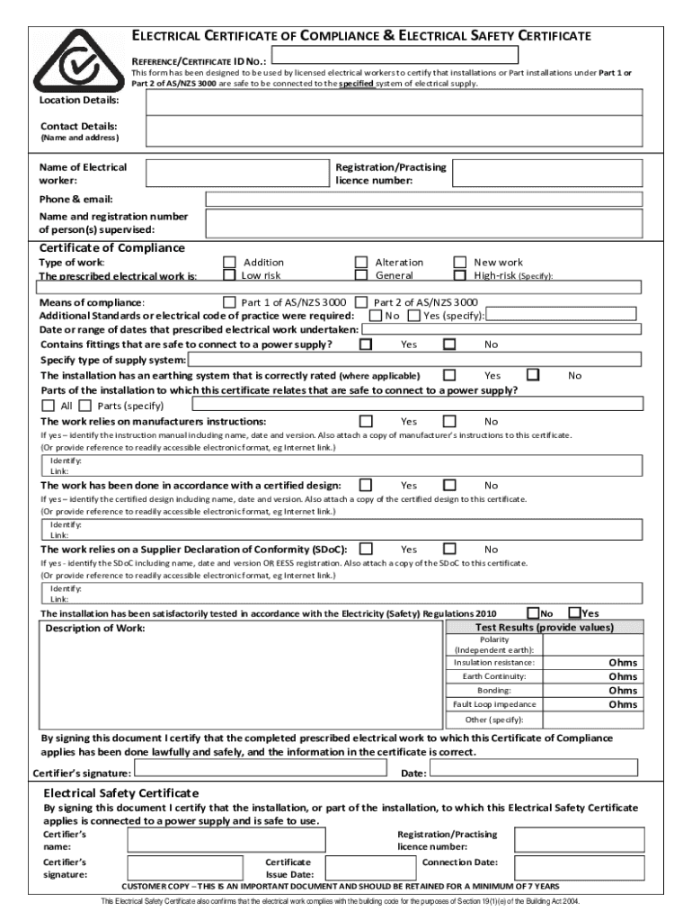 Free Electrical Certificate of Compliance QLD Template (Maximizing 2024 Efficiency): PDF, Microsoft Word, NZ, NSW, printable, fillable, form, work.