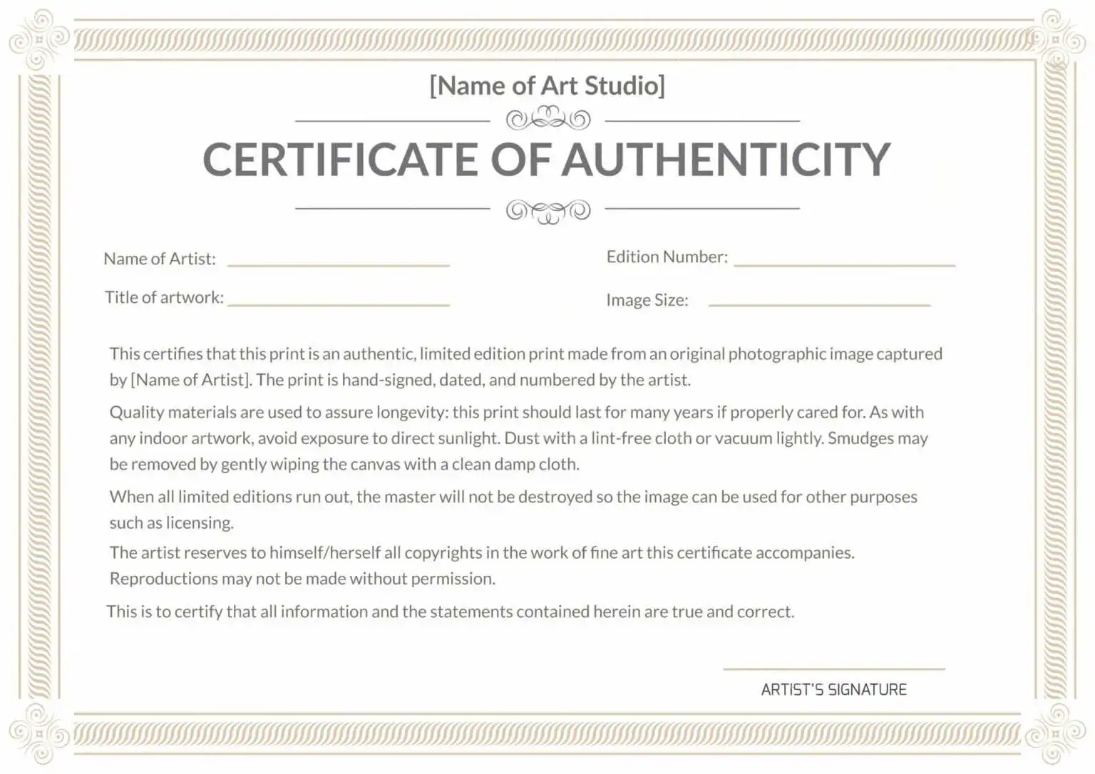 You are currently viewing 100% FREE Certificate of Authenticity Photography Template